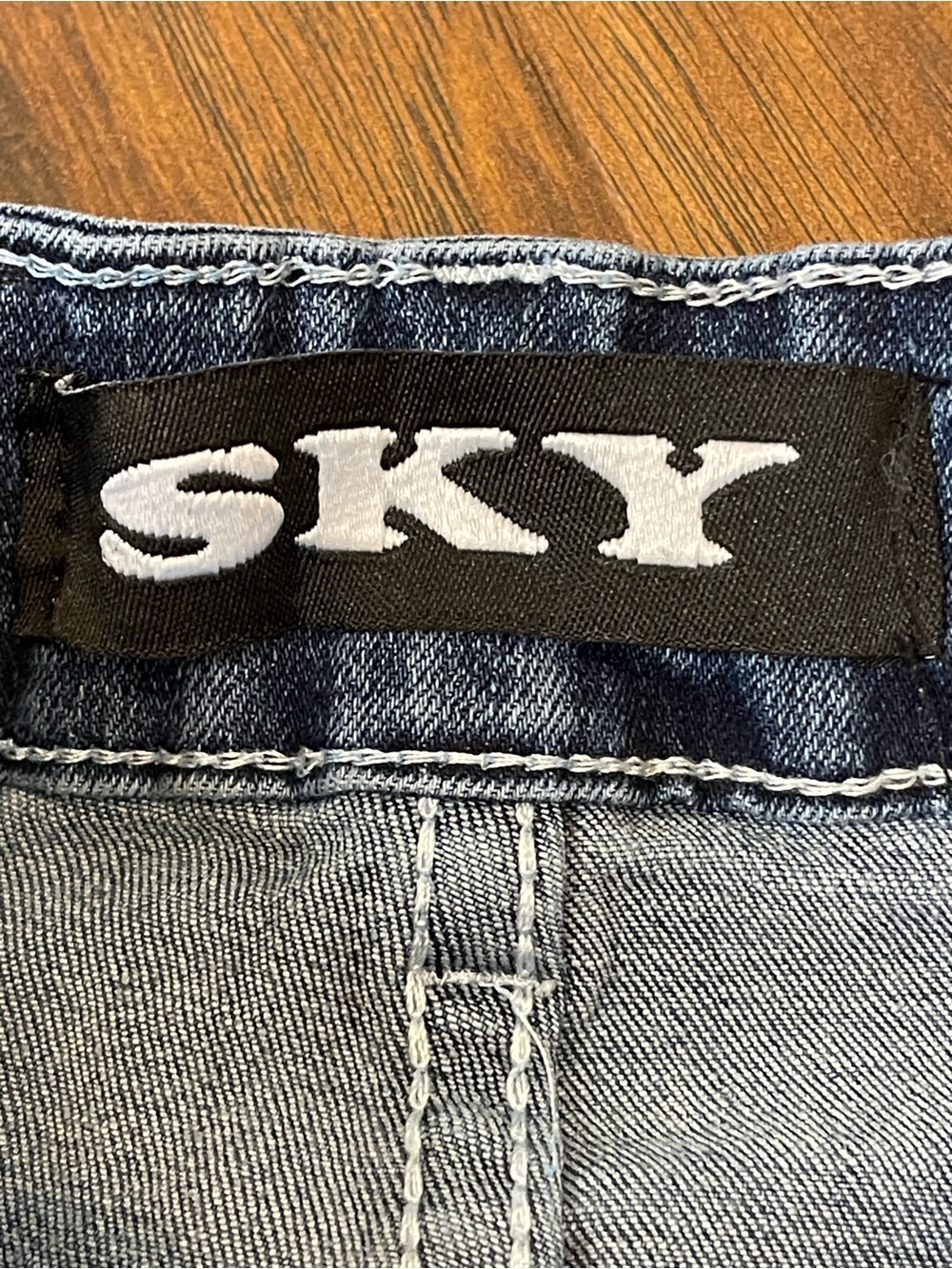 Sky Women's Boot Cut Jeans - Dark Blue with Embellished Skull Pocket - Picture 8 of 9